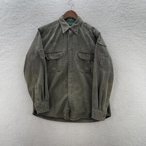 Cabelas Shirt Mens Large Tall Green Twill Canvas Button Down Fishing Hiking